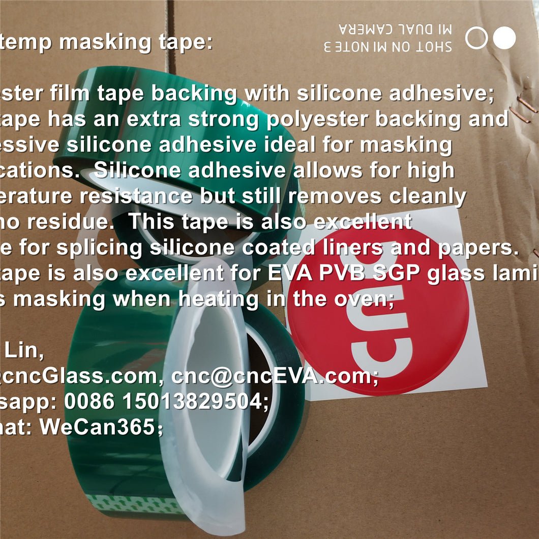 Green polyester tape, high temp masking for safety glazing, 30mm*66M/roll